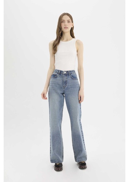 Straight Wide Yüksek Bel Geniş Paça Uzun Jean Pantolon D7979AX25SP