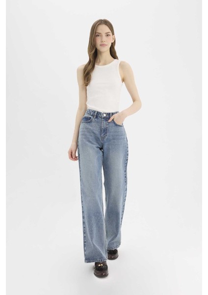 Straight Wide Yüksek Bel Geniş Paça Uzun Jean Pantolon D7979AX25SP
