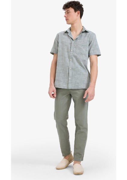 %100 Pamuk Keten Görünümlü Pantolon Beli Lastikli Slim Fit Dar Kesim Cepli Düz Paça D2671AX25SM