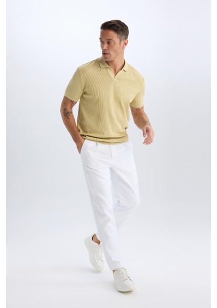 %100 Pamuk Relax Fit Rahat Kesim Düz Paça Keten Görünümlü Yazlık Beyaz Kumaş Pantolon D4251AX25SM