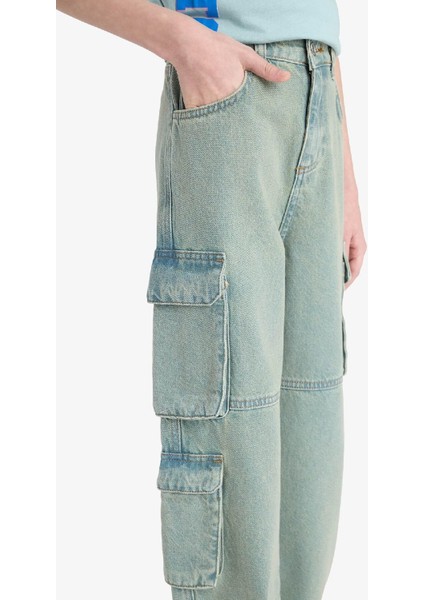 Erkek Çocuk Esnek Belli Kargo Cepli Düz Paça Jean Pantolon D7088A825SP