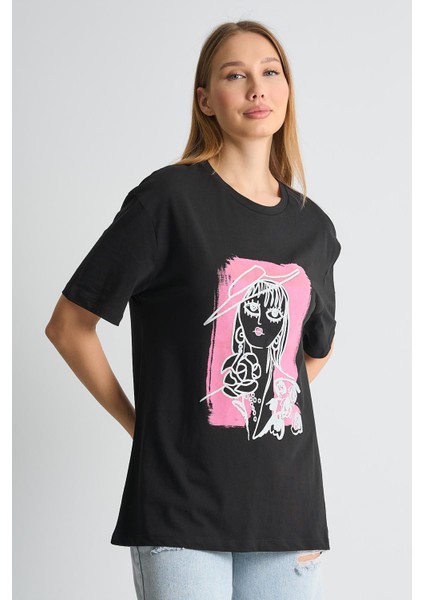 Alexandergardı Baskılı Bisiklet Yaka Kadın T-Shirt