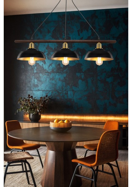 Karya Üçlü Sıralı Avize Siyah - Gold