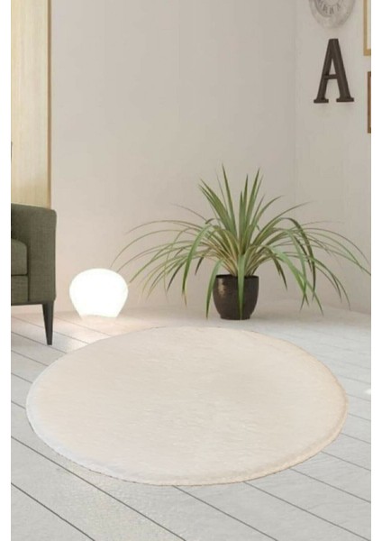Yuvarlak peluş banyo paspası, jel taban, 100x100 cm, beyaz, tek parça