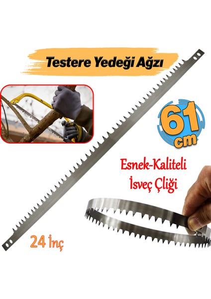 Kolastar Yaylı El Testere Ağzı Yedeği Bıçağı 1 Adet İsveç Kalitesi 24" Inç 610 mm (61CM) Çatal Diş