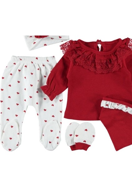 Pamuklu Kız Bebek Giyim Dantel Detaylı Helena 5li Zıbın Set 1/3 Ay Şık Hediyelik