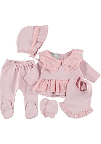 Pamuklu Kaliteli Fisto Yakalı 5li Zıbın Set Şık Kız Bebek Takım 1/3 Hediyelik