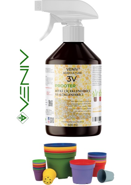 3V Prooter Köklendirici & Çiçeklendirici Bitki Besini (500 Ml) + 10 Adet Fide Yetiştirme Saksısı Seti