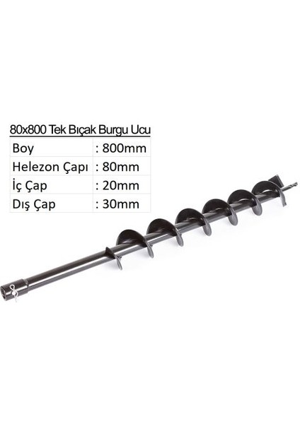 Tek Bıçak Toprak Burgu Ucu YP-TB-80X800 mm