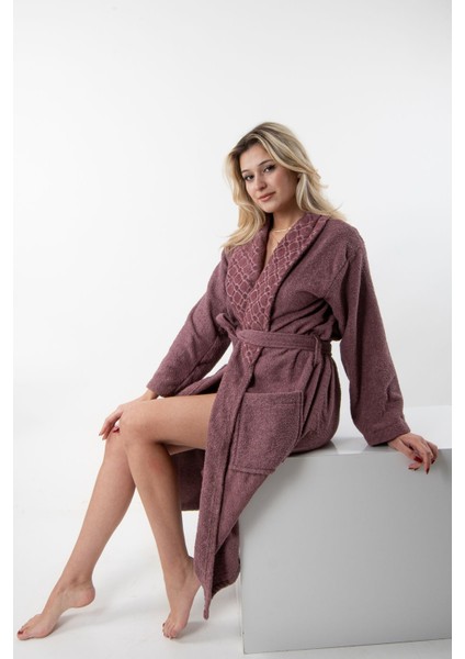 Yumuşak Mürdüm Unisex Bornoz, Rahat ve Şık Sabahlık, Pamuk, Tek Parça