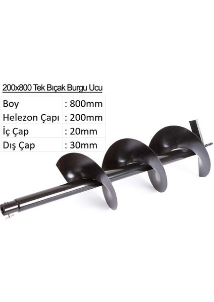 Tek Bıçak Toprak Burgu Ucu YP-TB-200X800 mm