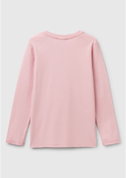 Kız Çocuk Pembe Simli Benetton Logo Baskılı T-Shirt fiyatları
