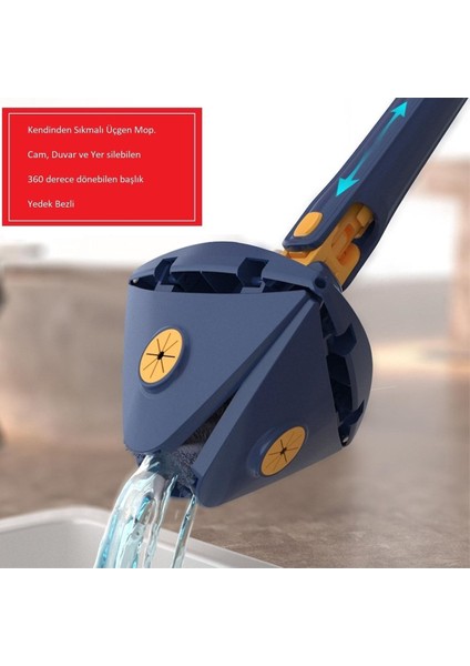 Kendinden Sıkmalı Üçgen Mop Cam Duvar Yer Silebilen Yedek Mikrofiber Bezli Paspas