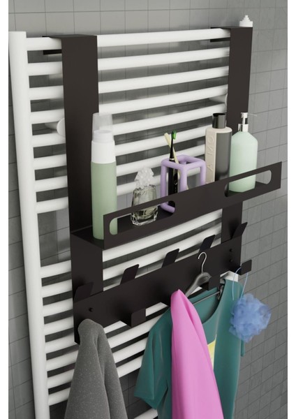 Şık Siyah Metal Raflı ve Askılı Havlupan, Banyo Dekorasyonunu Tamamlar fiyatları