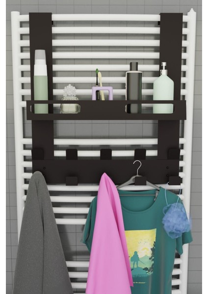 Şık Siyah Metal Raflı ve Askılı Havlupan, Banyo Dekorasyonunu Tamamlar modelleri