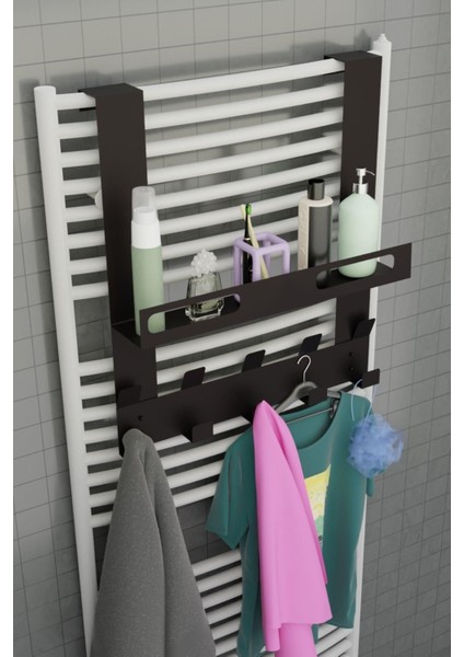 Şık Siyah Metal Raflı ve Askılı Havlupan, Banyo Dekorasyonunu Tamamlar fırsatları
