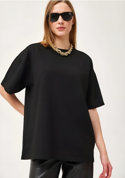 Iki Iplik Düz Basic Siyah Kadın Tişört fiyatları