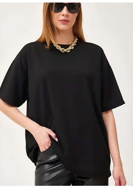 Iki Iplik Düz Basic Siyah Kadın Tişört modelleri