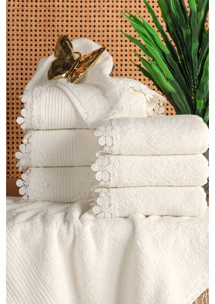 6'lı Güpürlü Dantelli Pamuklu Havlu Seti, Beyaz, Mutfak ve Çeyiz Kullanımına Uygun fiyatları