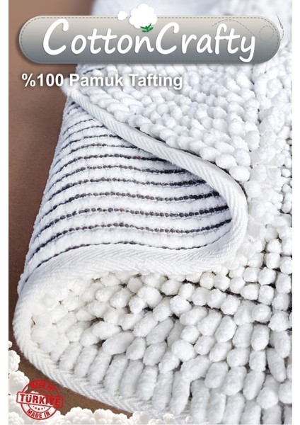 Pamuk Tafting Banyo Paspas Seti, Banyo Halısı Makarna 2 Li Set 60X100 - 60X50