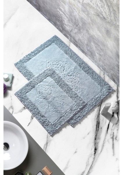 Gri Desenli Pamuklu 2'li Klozet Takımı, Kaymaz Taban, Rahat ve Şık Kullanım