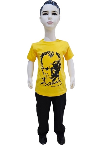 Atatürk Baskılı Sarı Tişört Siyah Pantolon Takım