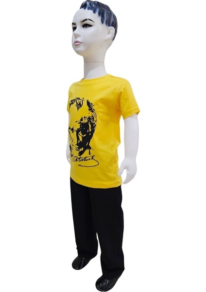 Atatürk Baskılı Sarı Tişört Siyah Pantolon Takım fiyatları