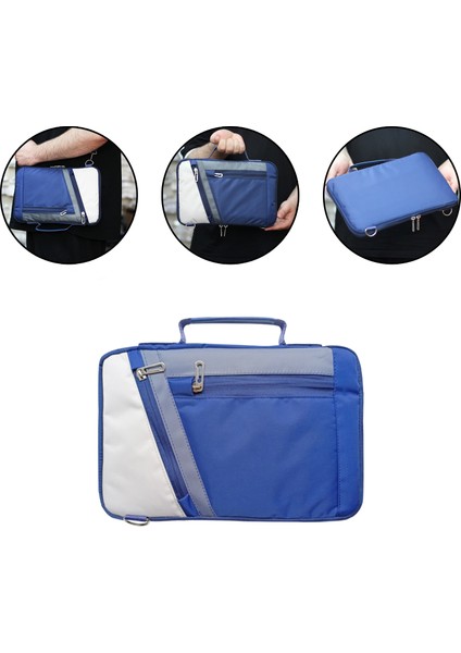 Vorcom S12 10.1 Inch Için Omuz Askılı El Tutacaklı Universal Sleeve Taşıma Çantası AL4346 Lacivert Krem Gri