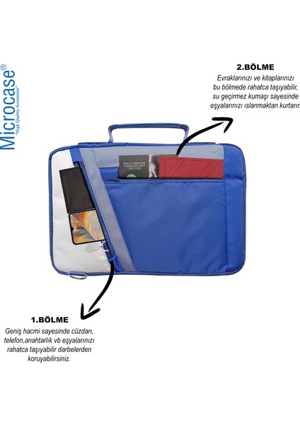 Vorcom S12 10.1 Inch Için Omuz Askılı El Tutacaklı Universal Sleeve Taşıma Çantası AL4346 Lacivert Krem Gri
