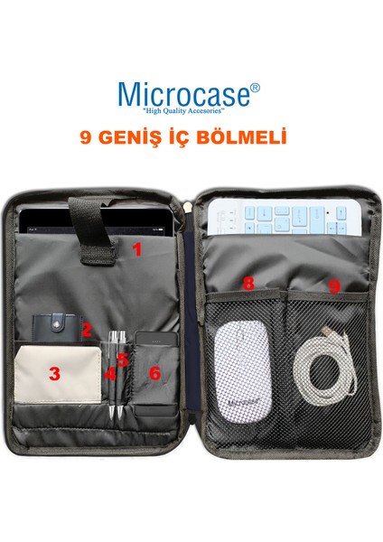 Vorcom S12 10.1 Inch Için Omuz Askılı El Tutacaklı Universal Sleeve Taşıma Çantası AL4346 Lacivert Krem Gri