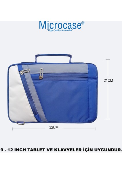 Vorcom S12 10.1 Inch Için Omuz Askılı El Tutacaklı Universal Sleeve Taşıma Çantası AL4346 Lacivert Krem Gri