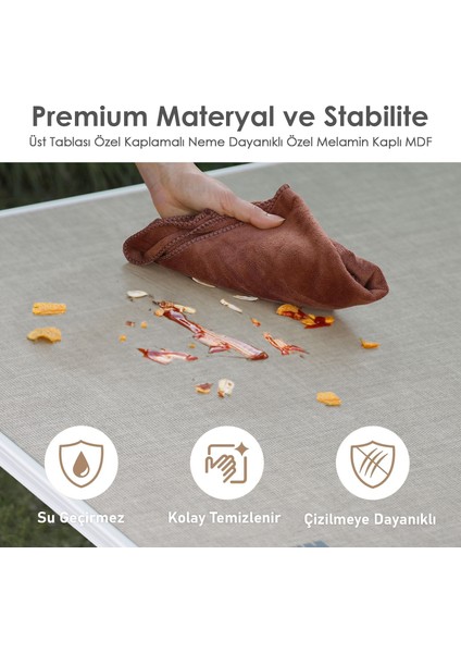 Saklama Dolaplı Kamp Masası, Katlanabilir Alüminyum Piknik Masası Mutfağı 120X60 Naturel Meşe fırsatları