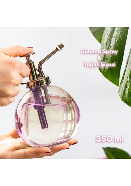 15729 Mor 350 ml Cam Rustik Yağlık Yağdanlık ve Sulama Spreyi Koku Spreyi Şişesi