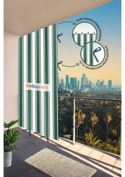 Markahil Her Ölçüde Enxboy Seçenekli Bağcıklı Çizgili Balkon Perdesi Balkon Brandası
