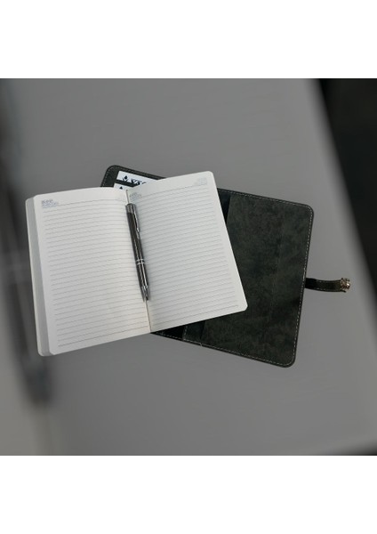 Özel Tasarım Nubuk Deri Kılıflı Defter - Tükenmez Kalem Seti Hediye