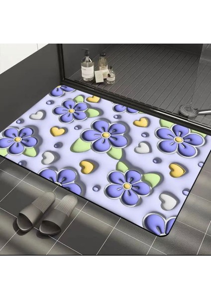 Su emici banyo paspası, kaymaz taban, 40x60 cm, gri, kauçuk malzeme