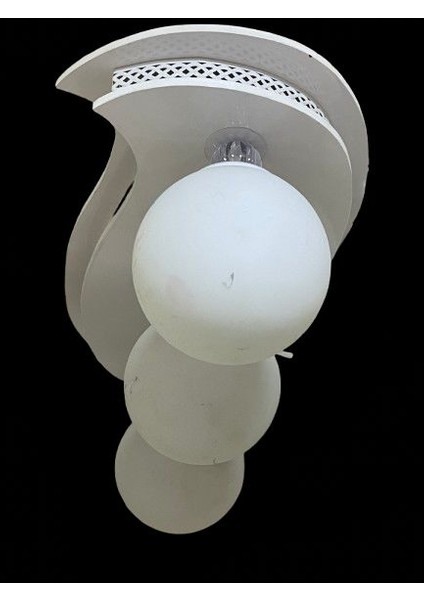 3lü Ahşap Beyaz Model Cam Avize