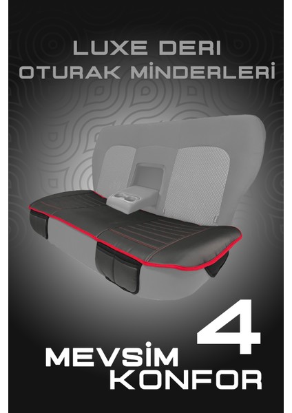 Lüxe Deri 3 Parça Oto Koltuk Minder Seti - Siyah Deri Kırmızı Byeli fiyatları