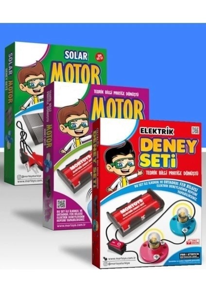 Hayal Sepeti 3' Lü Deney Seti, Elektrik + Motor+ Solar Panel Motor Deney Setleri