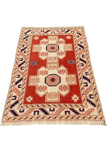 El Dokuma Eskitme Milas Halısı 130 x 190 Vintage Krem Yün Halı
