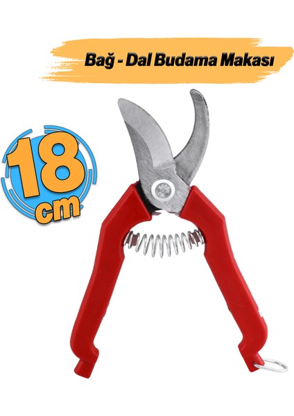 Bağ Makası Bahçe Bitki Çiçek Gül Ağaç Üzüm Filiz Çubuk Çıbık Dal Budama Kesme Bıçkı Makas 18 cm