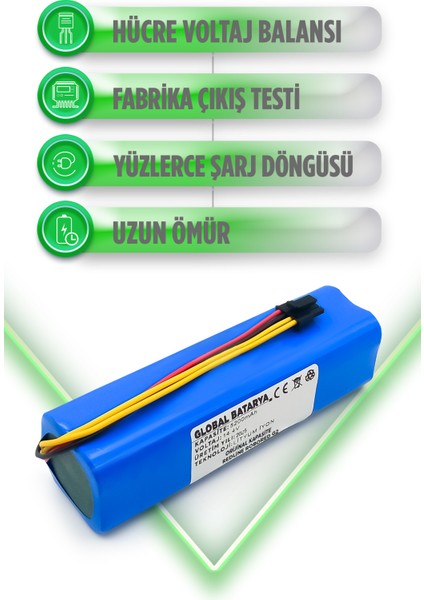 Redline Robored G2 Uyumlu Akıllı Robot Süpürge Bataryası 14.4V 5200MAH Lityum Iyon Pil (Orijinal Kapasite)