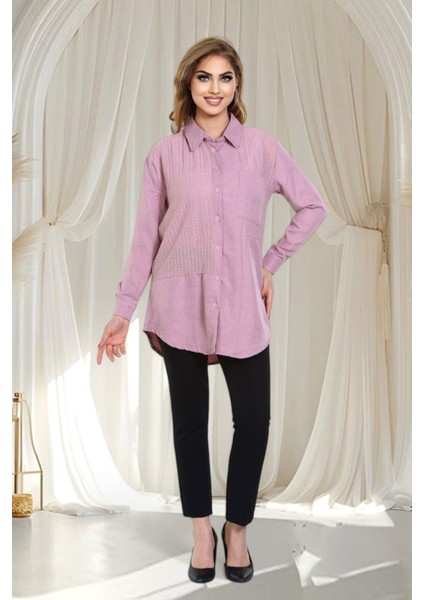 Keten Dantel Detaylı Uzun Kollu Oversize Tunik Gömlek modelleri