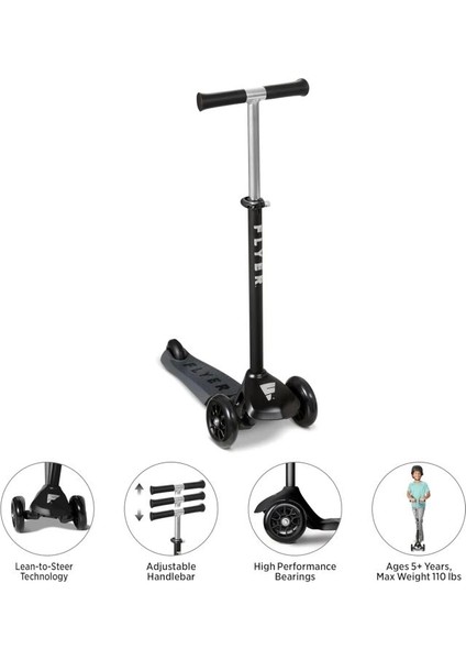 Flyer Planör Pro Çocuk Scooter Siyah