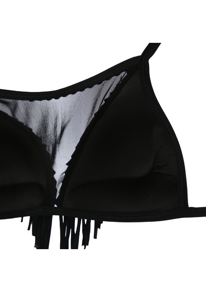 Siyah Taşlı Püsküllü Dantel Detaylı Yarım Dolgulu Üçgen Bikini Takımı modelleri