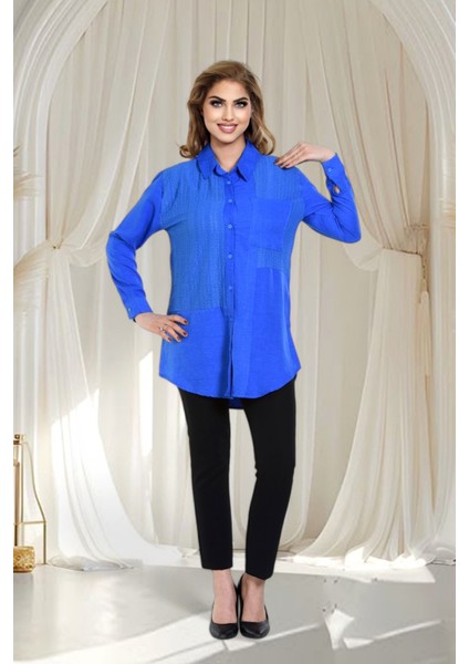 Keten Dantel Detaylı Uzun Kollu Oversize Tunik Gömlek