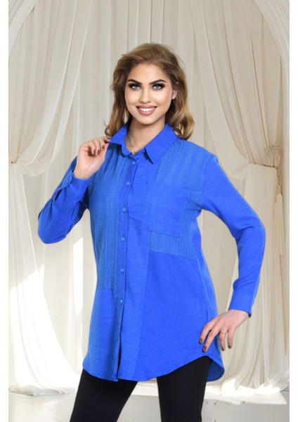 Keten Dantel Detaylı Uzun Kollu Oversize Tunik Gömlek fiyatları