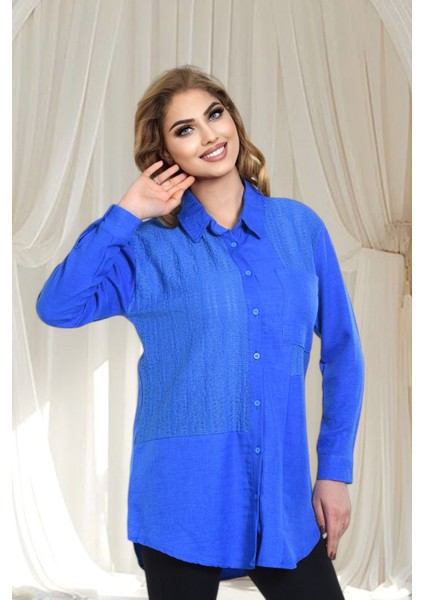 Keten Dantel Detaylı Uzun Kollu Oversize Tunik Gömlek modelleri