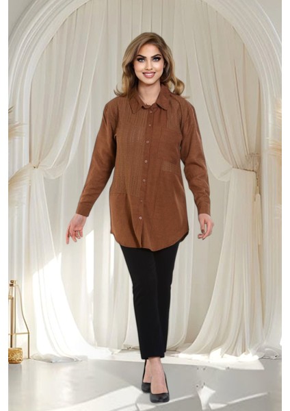 Keten Dantel Detaylı Uzun Kollu Oversize Tunik Gömlek fiyatları