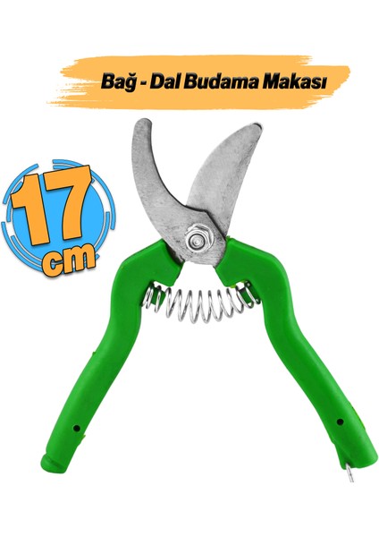 Bağ Makası Bahçe Bitki Çiçek Gül Ağaç Üzüm Filiz Çubuk Çıbık Dal Budama Kesme Bıçkı Makas 17 cm